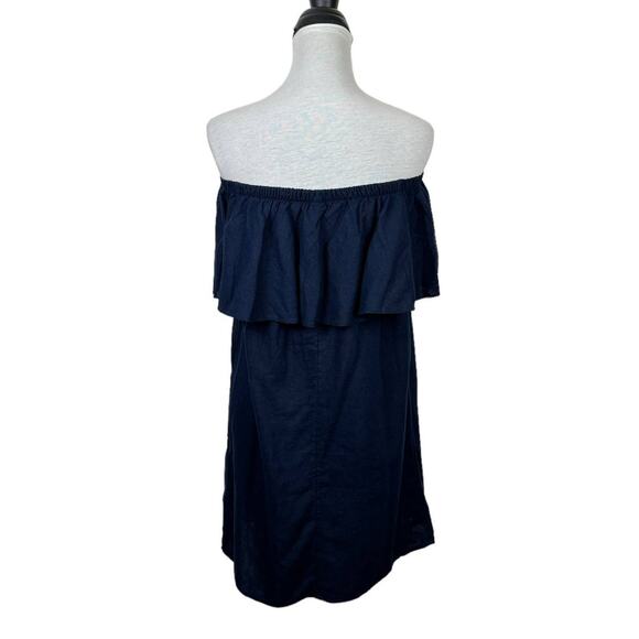 Old Navy | NWT Off the Shoulder Ruffle Navy Blue Linen Blend Shift Dress - Picture 3 of 9